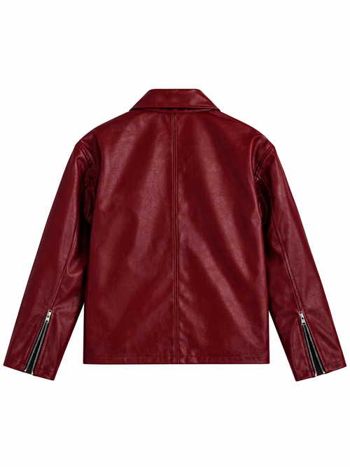 Boxyfit Leather Jacket (Cherry red)