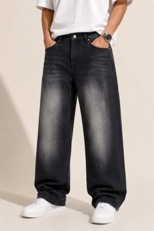 CHARCOAL BLACK STRAIGHT BAGGY JEANS